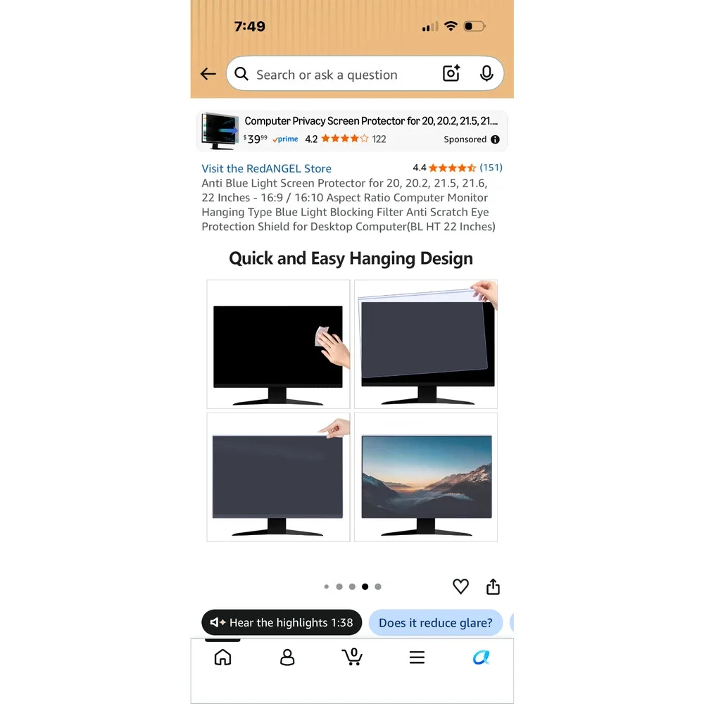 Anti Blue Light Screen Protector 22